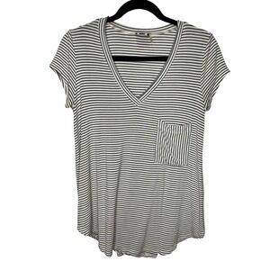 BDG Urban Outfitters Striped V-Neck T-Shirt Gray & White with Pocket-Small‎